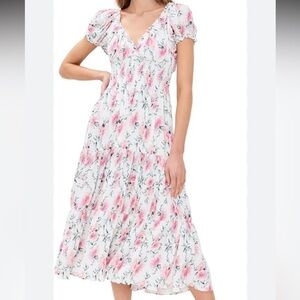 Chic Floral Midi Dress in Pink and White